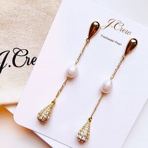 NWT J.CREW Pearl And Pavé Crystal Waterfall Earrings